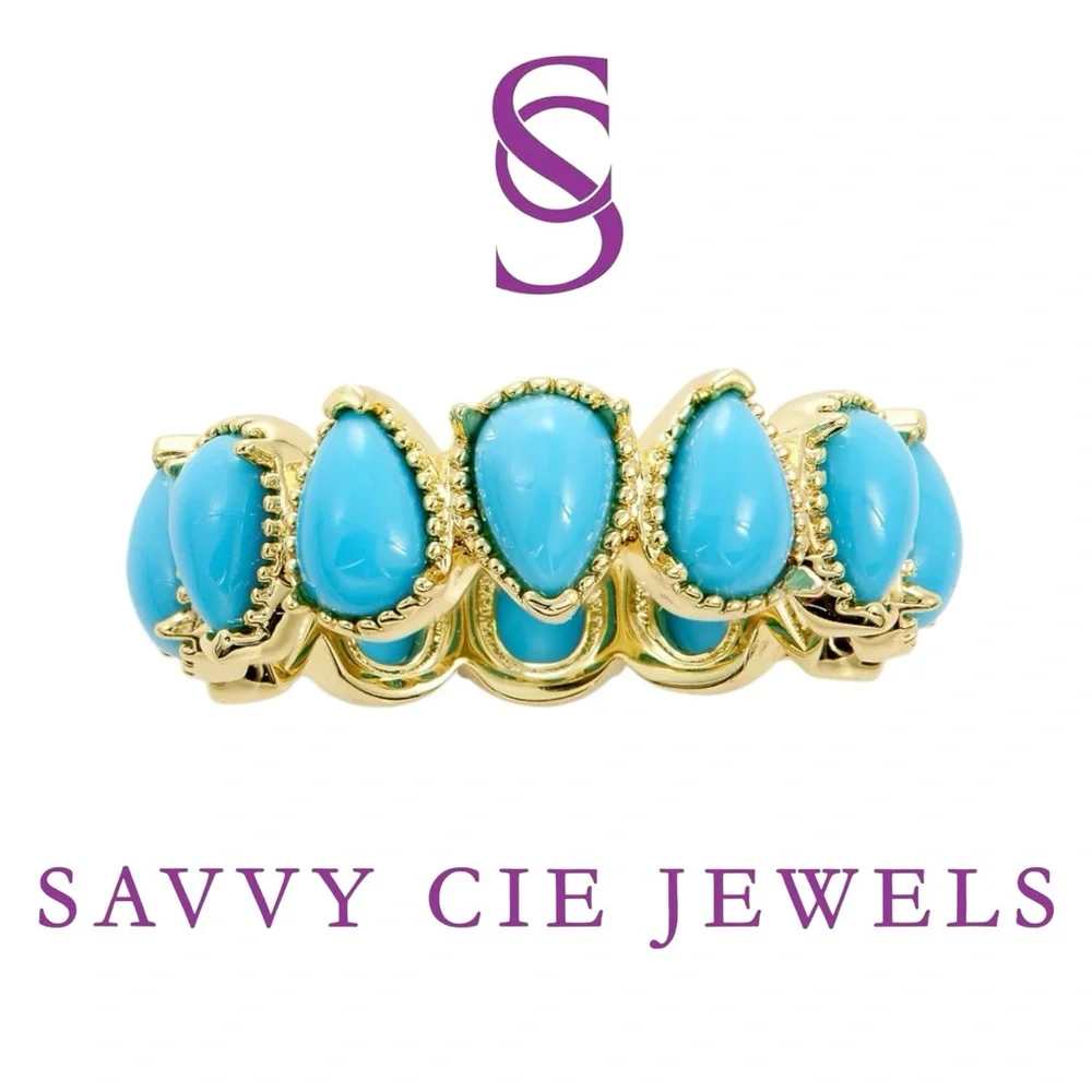 NWT Savvy Cie Jewels Simulated Turquoise Eternity Ring